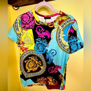 Colorful, designer-inspired, printed tee.